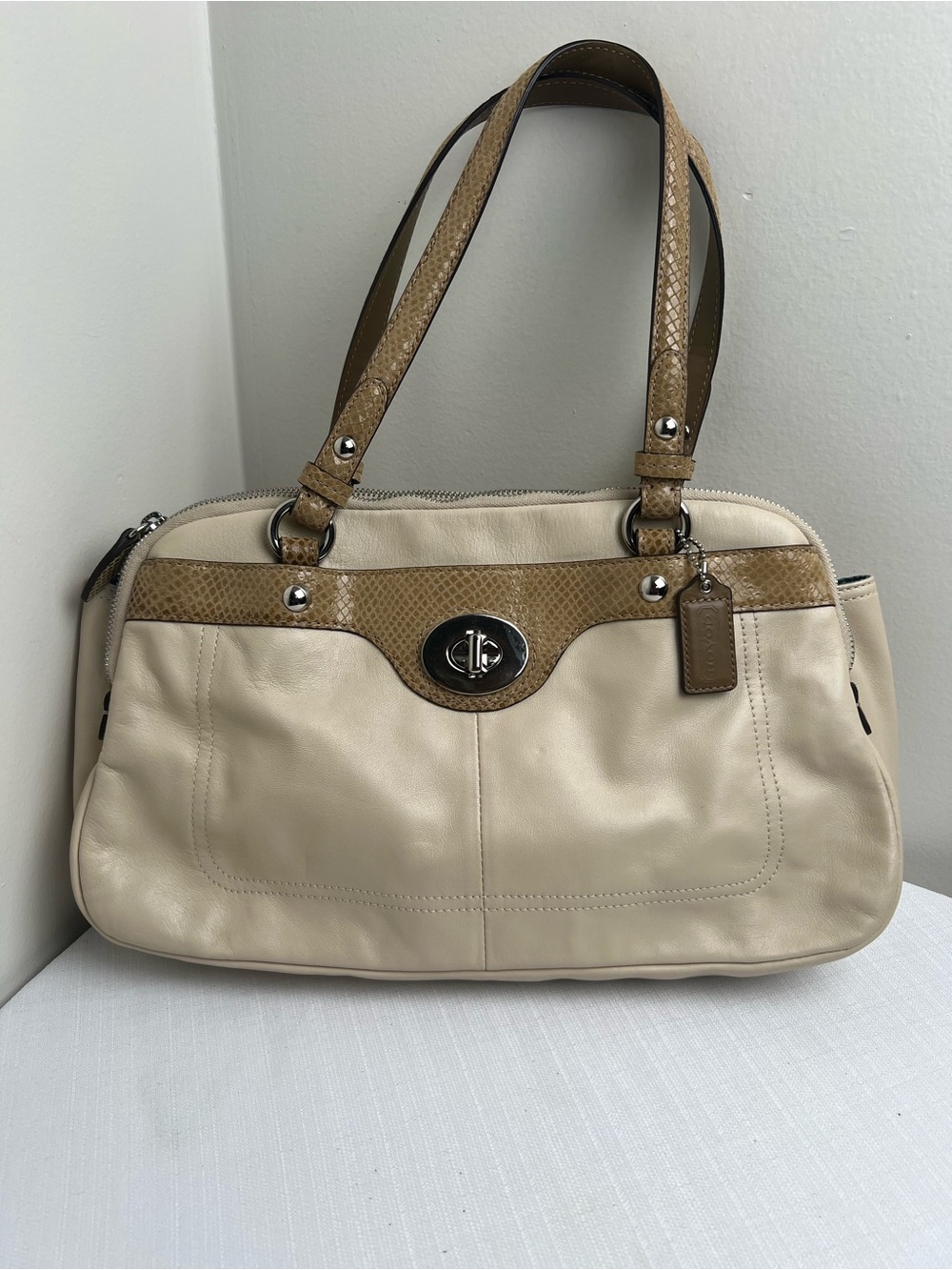 Coach Penelope Cream Leather Shoulder Bag with Tan Accents (with original tag)